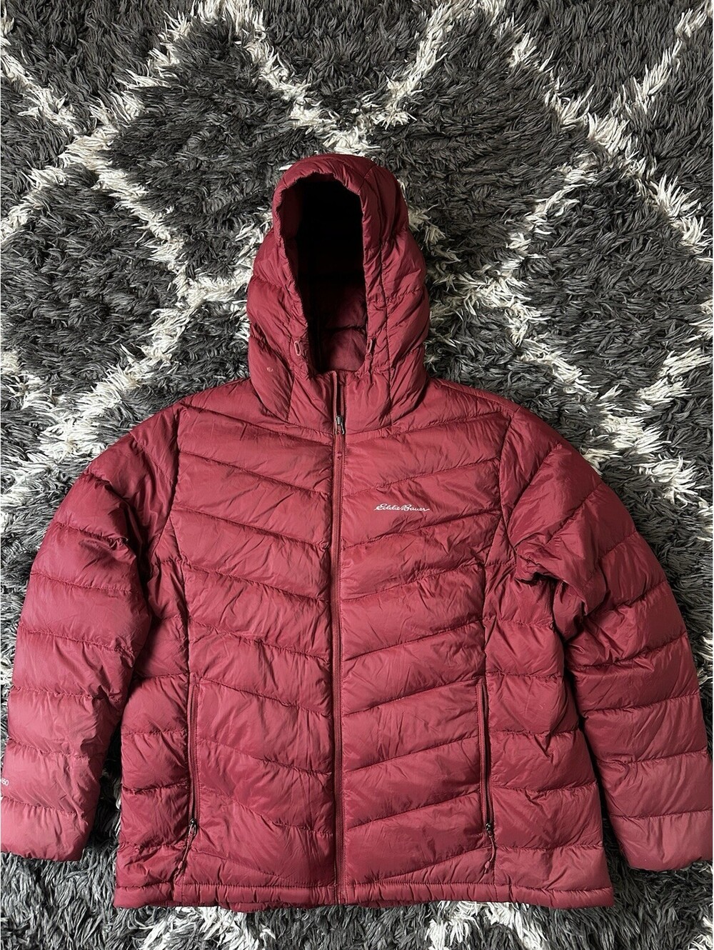 Eddie Bauer Mens XXL Maroon Red Lightweight Hooded Down Puffer Jacket Coat
